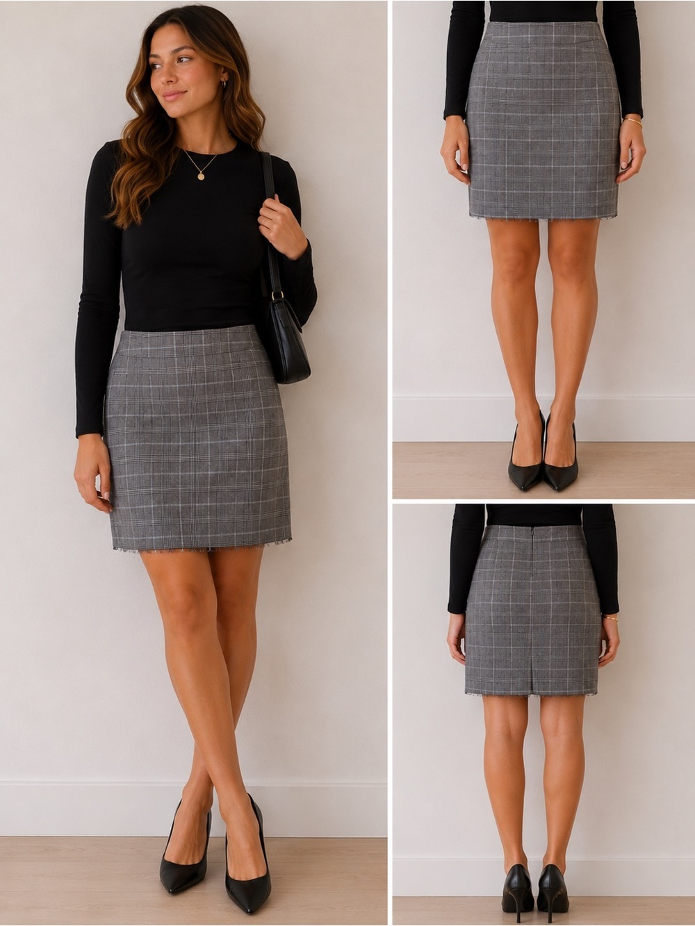 Gray Plaid Above Knee Tailored Skirt / business casual